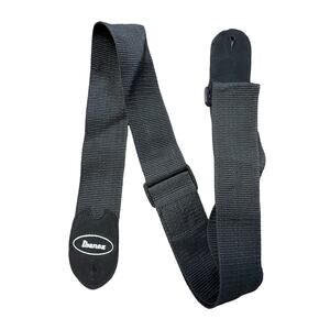 Ibanez Black Guitar Strap Embossed Logo Adjustable Nylon Webbing & Leather Ends